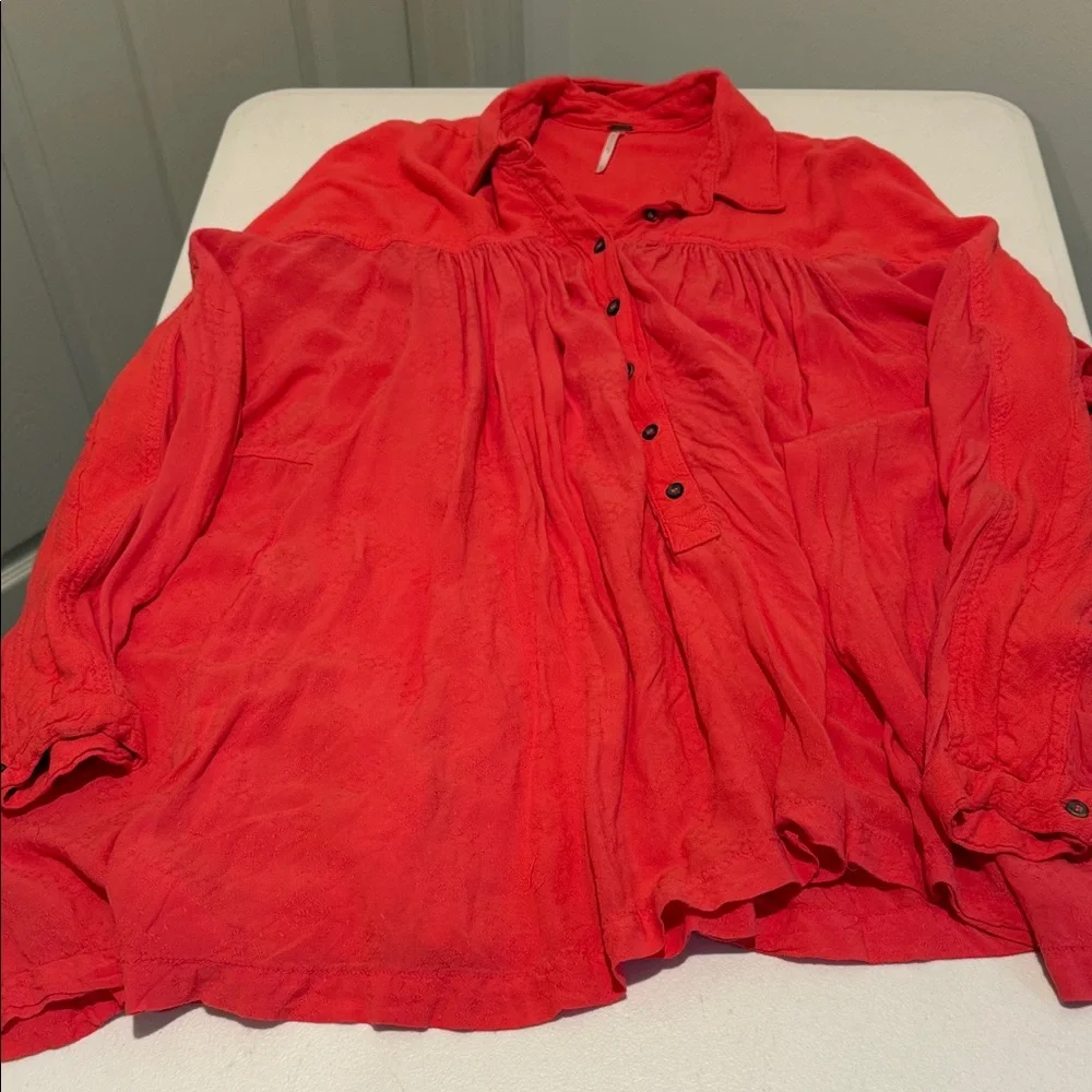 Free People Vibrant Oversized Drape button down Long Sleeve Tunic Beach Cover Up